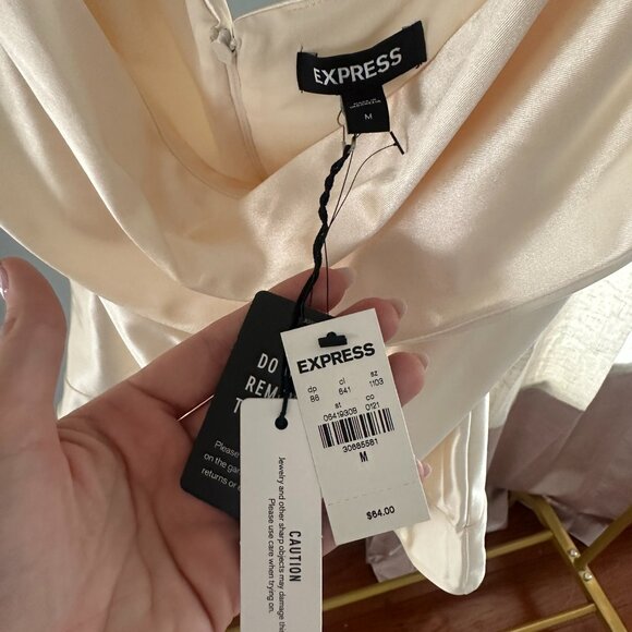 NWT Express Satin Off The Shoulder Thong Bodysuit White Cream Medium - Picture 6 of 6